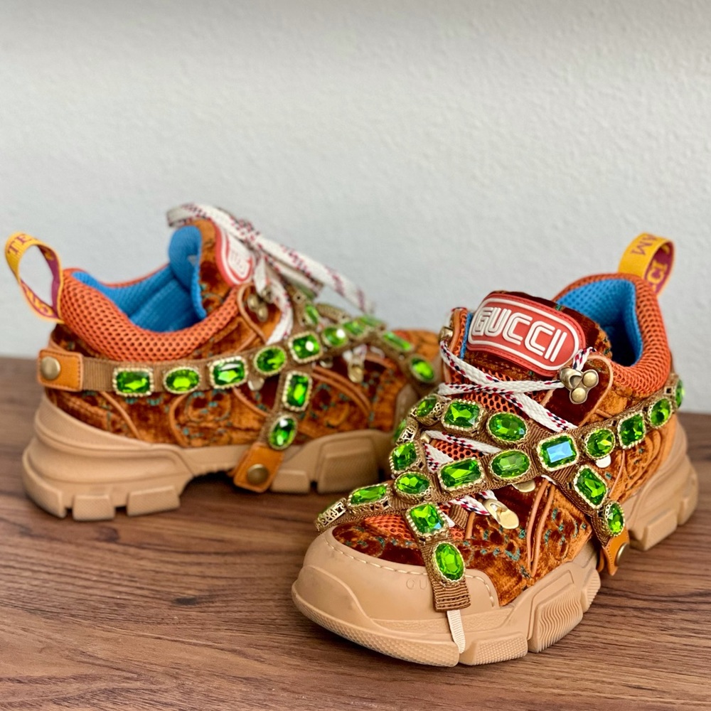 gucci embellished flashtrek sneaker velvet